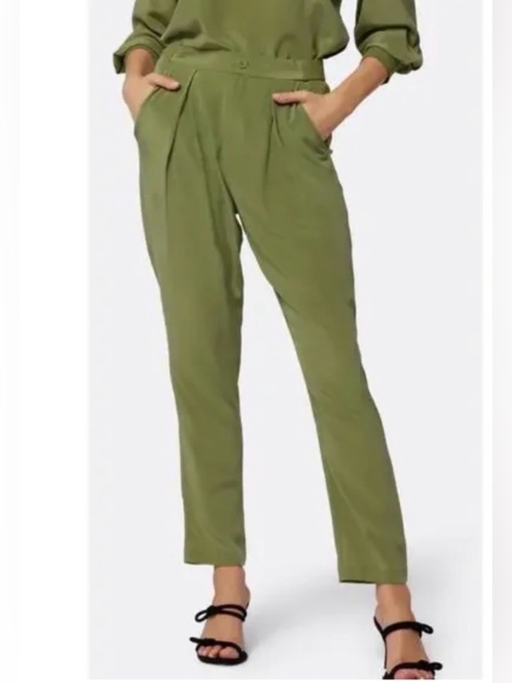 Joie Salima 100% Silk Pleated Tapered Pants Loden Green Size 6 NWT